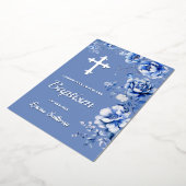 Blauwe bloemen doop folie uitnodiging (Gedraaid)