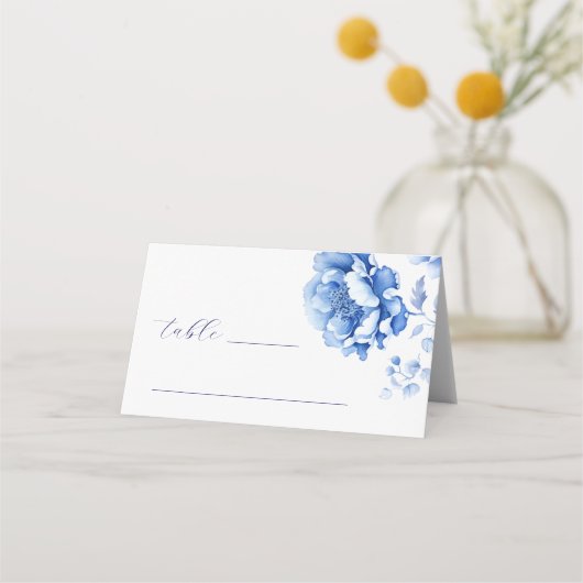 Blauwe Bloemen Doop Gevouwen Plaats Kaart Plaatskaartje (Voorkant)