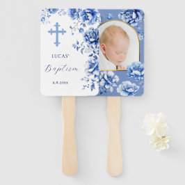 Blauwe bloemen doop handwaaier