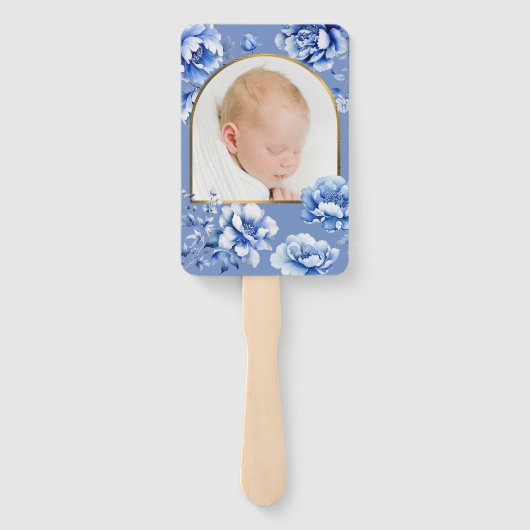 Blauwe bloemen doop handwaaier (Achterkant)