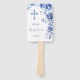 Blauwe bloemen doop handwaaier