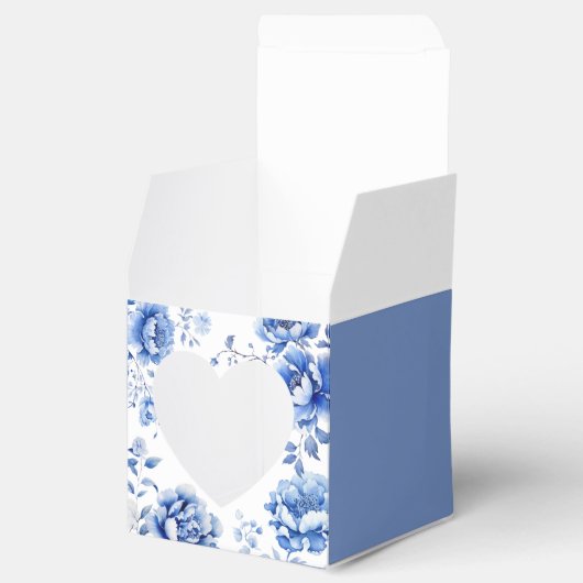 Blauwe Bloemen Doop Hart Bedankdoosjes (Geopend)