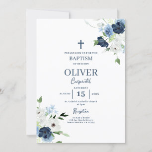 Blauwe Bloemen Doop Jongen Kaart