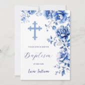 Blauwe bloemen doop kaart (Voorkant)