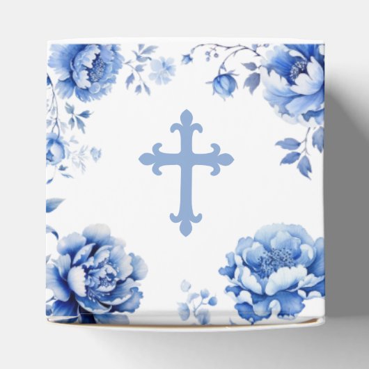 Blauwe bloemen doop klassiek bedankdoosjes (Bovenkant)