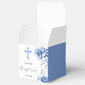 Blauwe bloemen doop klassiek bedankdoosjes (Geopend)