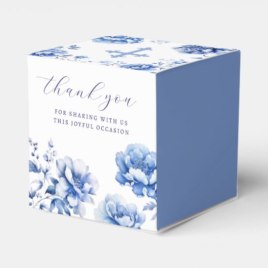 Blauwe bloemen doop klassiek bedankdoosjes (Achterkant)