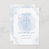 Blauwe Bloemen Doop – Klassiek en Elegant RSVP Kaartje (Voorkant / Achterkant)