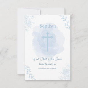 Blauwe Bloemen Doop – Klassiek en Elegant RSVP Kaartje