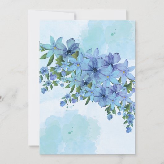 Blauwe Bloemen Doop met Foto Uitnodiging (Achterkant)