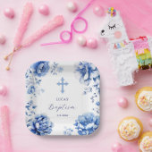 Blauwe bloemen doop papieren bordje (Feest)