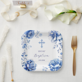 Blauwe bloemen doop papieren bordje