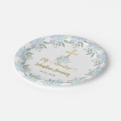 Blauwe bloemen doop papieren bordje (Gekanteld)