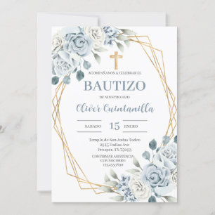 Blauwe Bloemen Doop Spaanse Uitnodiging