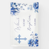 Blauwe bloemen doop spandoek (Verticaal)