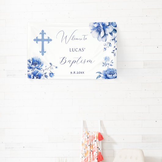Blauwe bloemen doop spandoek (Insitu)