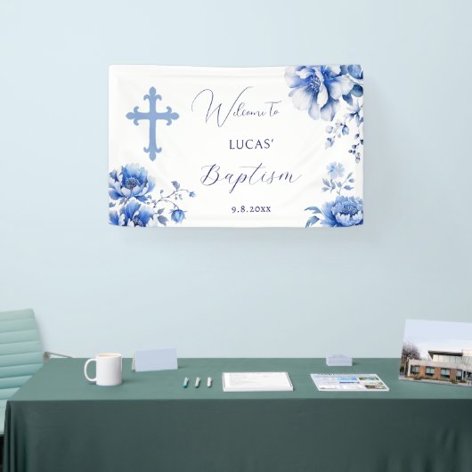 Blauwe bloemen doop spandoek (Beurs)