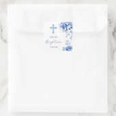 Blauwe bloemen Doop sticker (Tas)