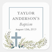 Blauwe Bloemen Doop Sticker Labels (Voorkant)