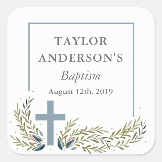 Blauwe Bloemen Doop Sticker Labels (Voorkant)