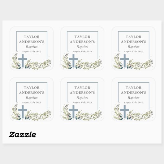 Blauwe Bloemen Doop Sticker Labels (Vel)