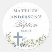 Blauwe Bloemen Doop Sticker Labels (Voorkant)