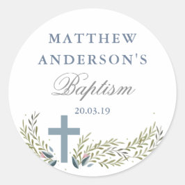 Blauwe Bloemen Doop Sticker Labels