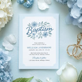 Blauwe Bloemen Doop Uitnodiging voor Baby Boy