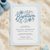 Blauwe Bloemen Doop Uitnodiging voor Baby Boy