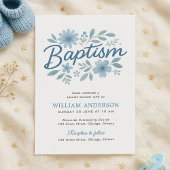 Blauwe Bloemen Doop Uitnodiging voor Baby Boy