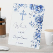 Blauwe Bloemen Doop Welkom voetstuk teken Reclamebord Met Voetstuk (Insitu)