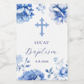 Blauwe Bloemen Doop Wijn Etiket (Enkel label)