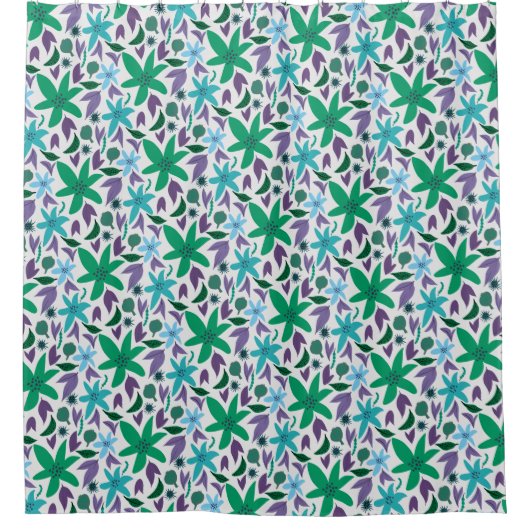 Blauwe bloemen douchegordijn (Voorkant)