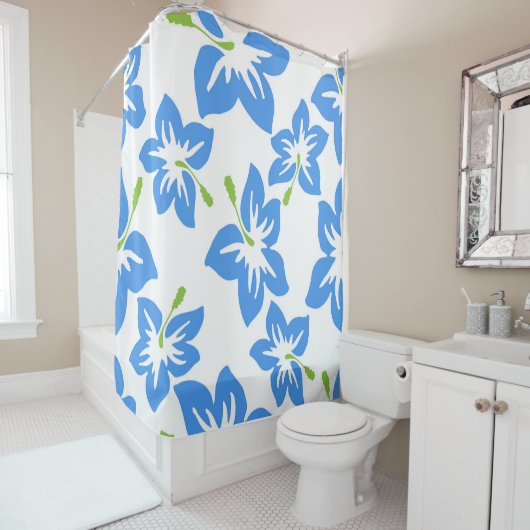 Blauwe bloemen douchegordijn (In situ)