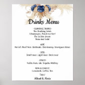 Blauwe Bloemen Drankjes Menu Trouwbord Poster (Voorkant)