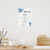Blauwe Bloemen Drankmenu Trouwbord Poster (Keuken)