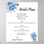 Blauwe bloemen Drinken Menu Weddenschap Poster (Voorkant)