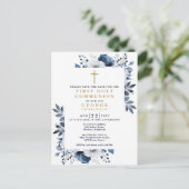 Blauwe Bloemen Eerste Heilige Communie Bewaar de d Briefkaart (Staand voorkant)