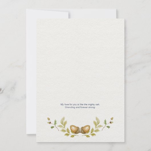 Blauwe bloemen eiken bladeren eikels bruiloft | kaart (Achterkant)