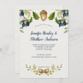 Blauwe bloemen eiken bladeren eikels bruiloft | kaart (Voorkant / Achterkant)