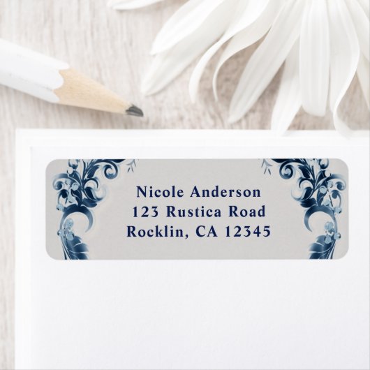 Blauwe bloemen Elegant Floral Wedding Etiket (Insitu)