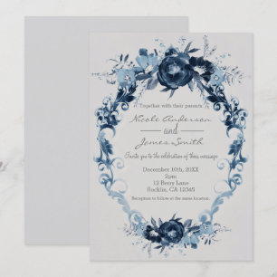 Blauwe  bloemen Elegant Floral Wedding Kaart