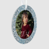 Blauwe Bloemen Elegante Kerst Aangepaste Fotonaam Ornament (voorkant)