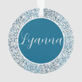 Blauwe Bloemen Elegante Kerst Aangepaste Fotonaam Ornament (achterkant)