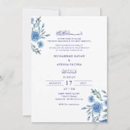 Blauwe Bloemen Elegante Nikkah Arabisch Islamitisc Kaart