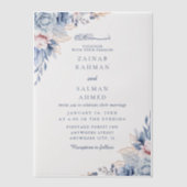 Blauwe Bloemen Elegante Nikkah Arabisch Islamitisc Vellum Uitnodigingen (Voorkant)
