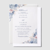 Blauwe Bloemen Elegante Nikkah Arabisch Islamitisc Vellum Uitnodigingen (Offset)