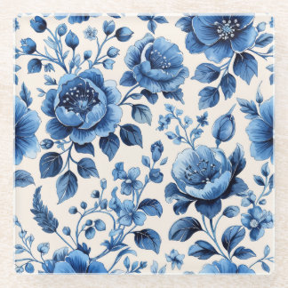  Blauwe Bloemen Elegantie Glazen Onderzetter
