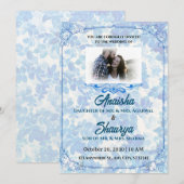 Blauwe Bloemen Elegantie Huwelijksuitnodiging Kaart (Voorkant / Achterkant)