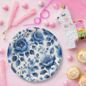  Blauwe Bloemen Elegantie Papieren Bordje (Feest)